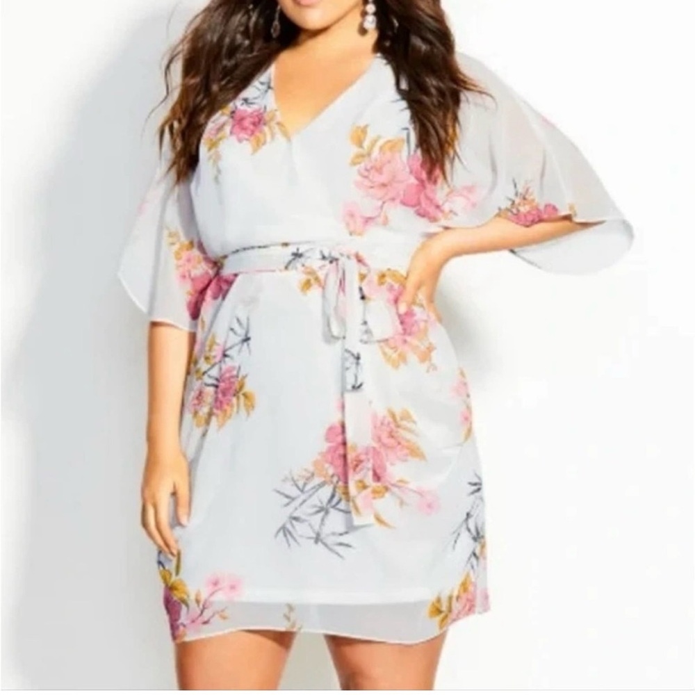 Floral Wrap Dress with Pink and Yellow Accents. NWT